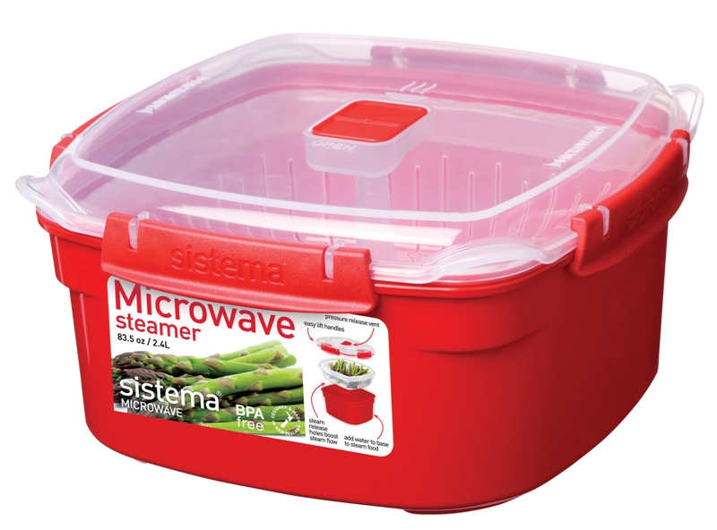 Cutie alimente din plastic cu steamer pentru microunde Sistema 2.4L