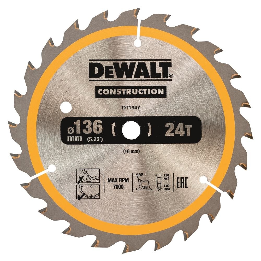 Disc pentru constructii 24dinti DeWalt 136x10mm - DT1947