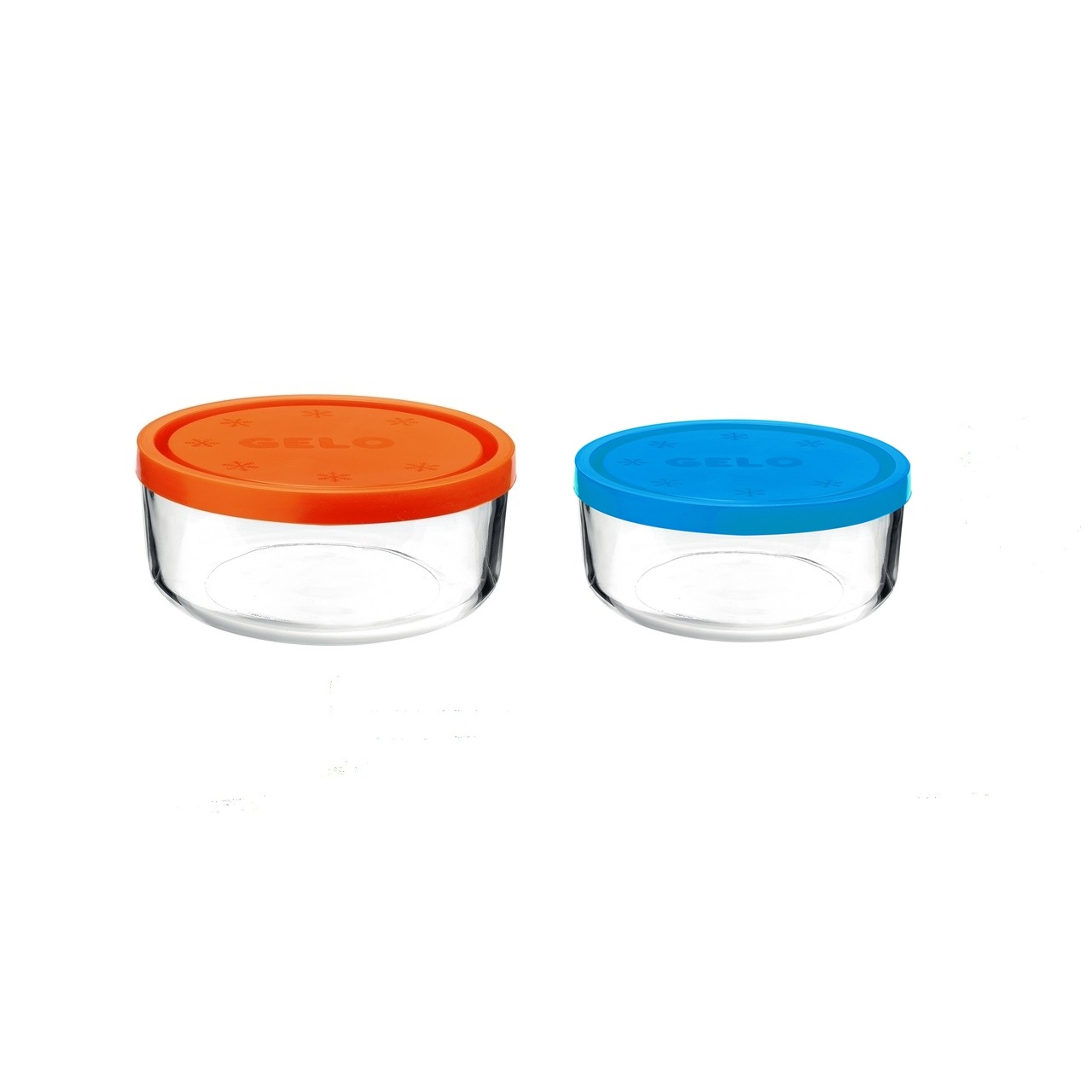 Set 2 caserole rotunde portocaliu/albastru 1250 ml + 740 ml Bormioli Gelo