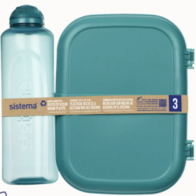 Set cutie depozitare alimente plastic reciclat 1.1 L si sticla 480 ml Sistema Ribon